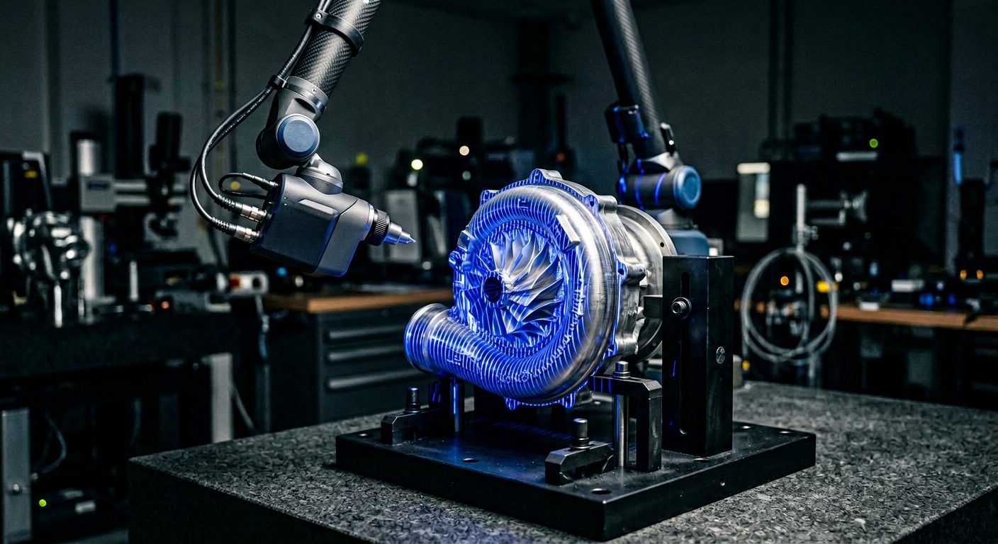 Aerospace Faro arm and Cobalt structured light scanner used for Geomagic Control X inspection workflow, OptimumARC