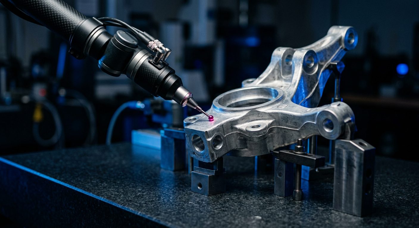 Arm scanner measuring an automotive component for Design X reverse engineering and Control X inspection