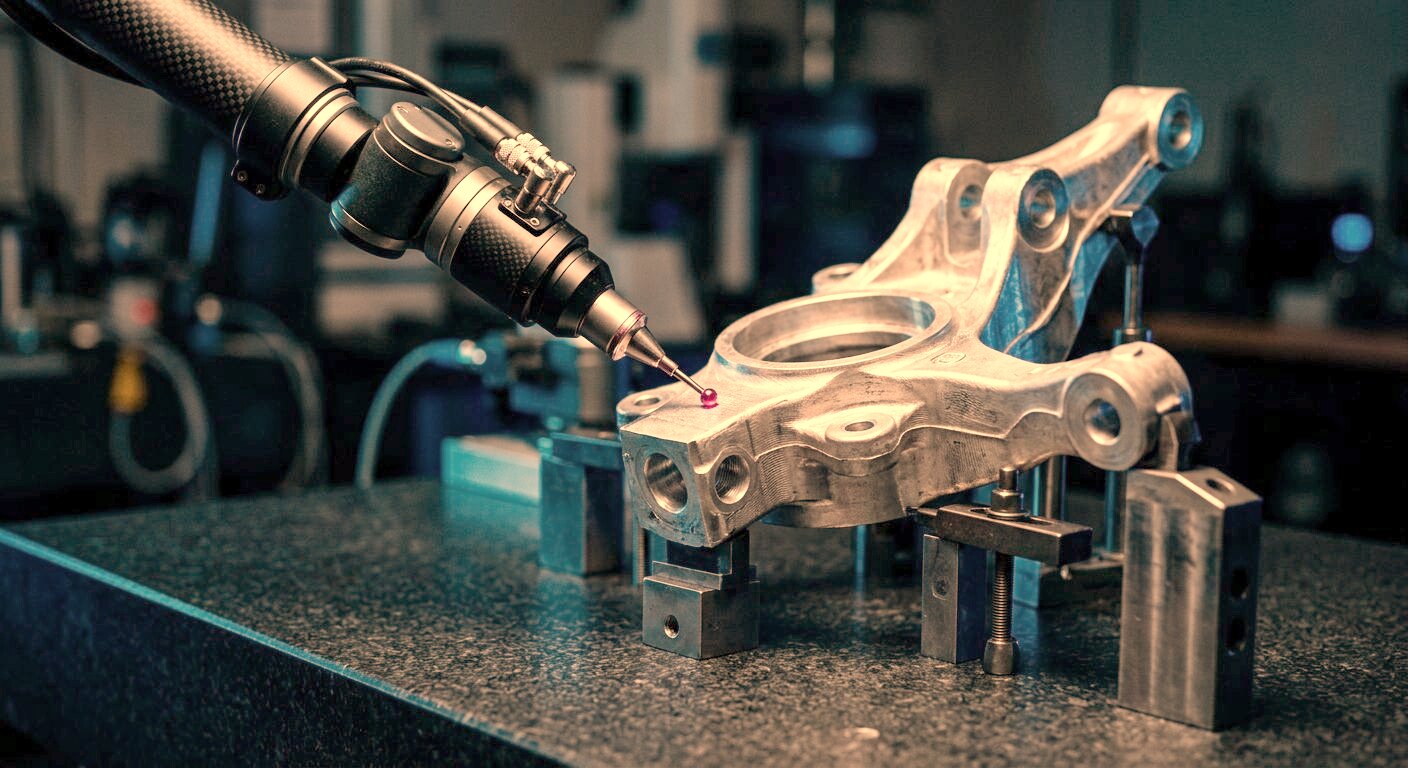 Arm scanner measuring an automotive component for Design X reverse engineering and Control X inspection