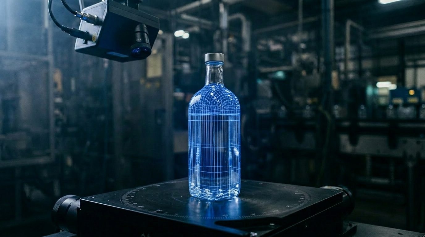 Capture structured light scanner inspecting bottle warping and cap seating with Geomagic Control X, OptimumARC food and beverage consulting