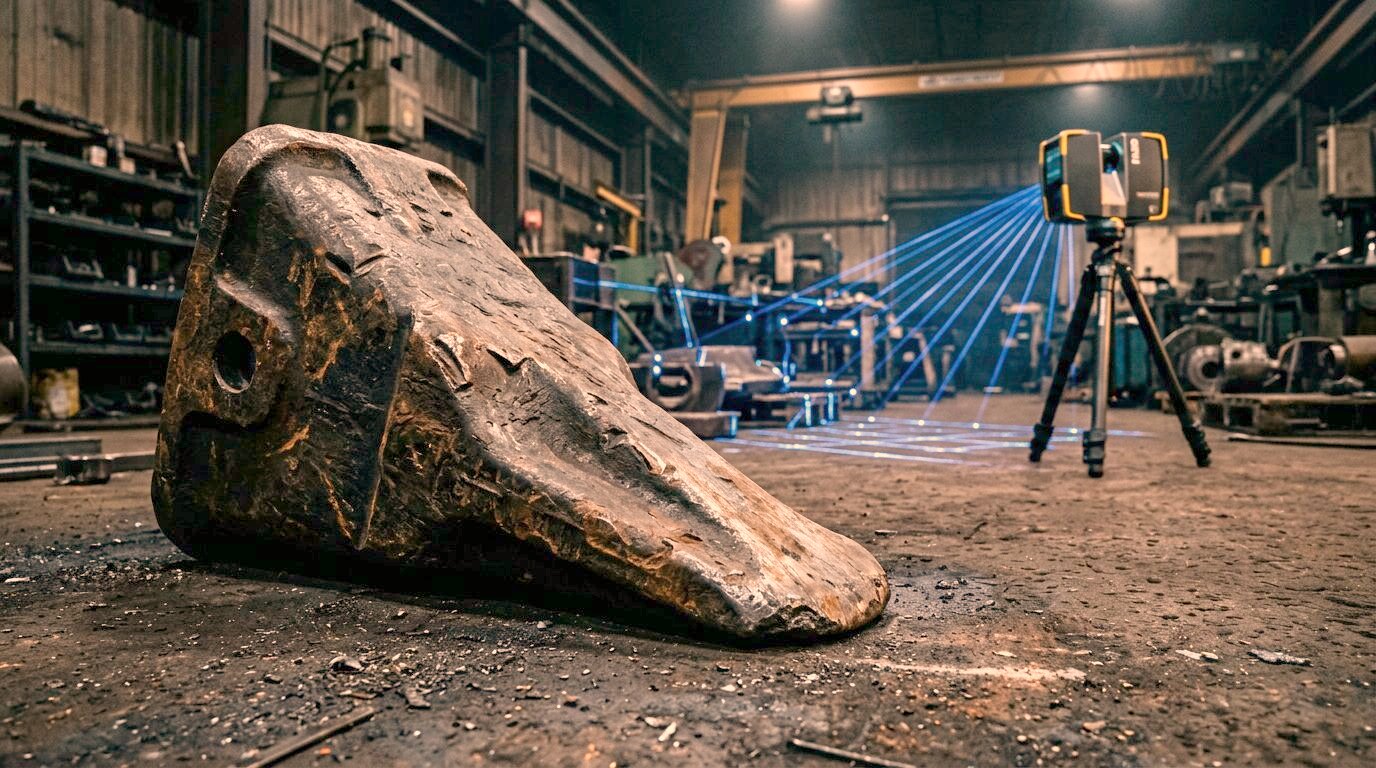 Long-range scanner capturing worn mining equipment for a scan-to-rework workflow in Geomagic