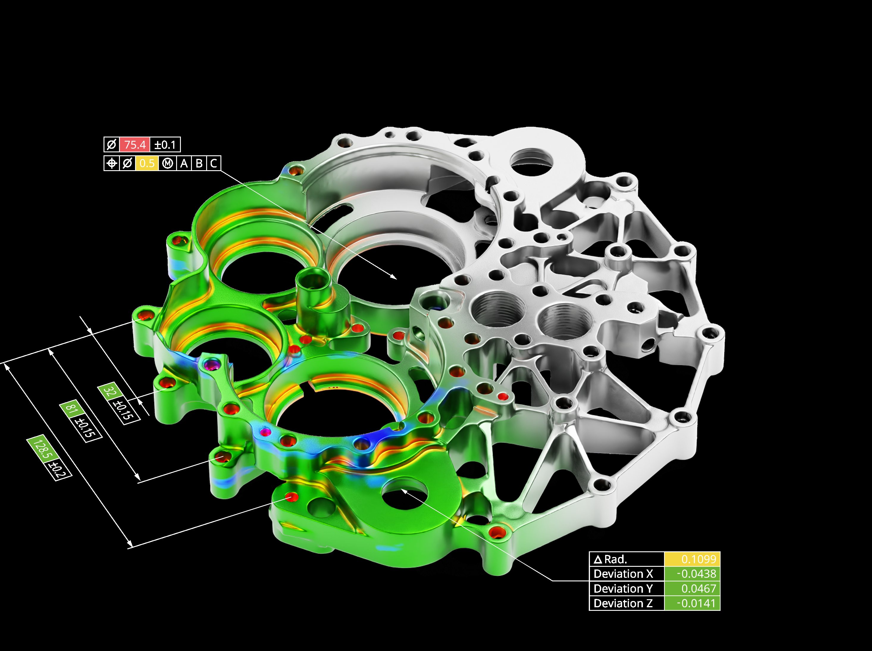 Geomagic Control X dimensional inspection metrology, GD&T deviation analysis