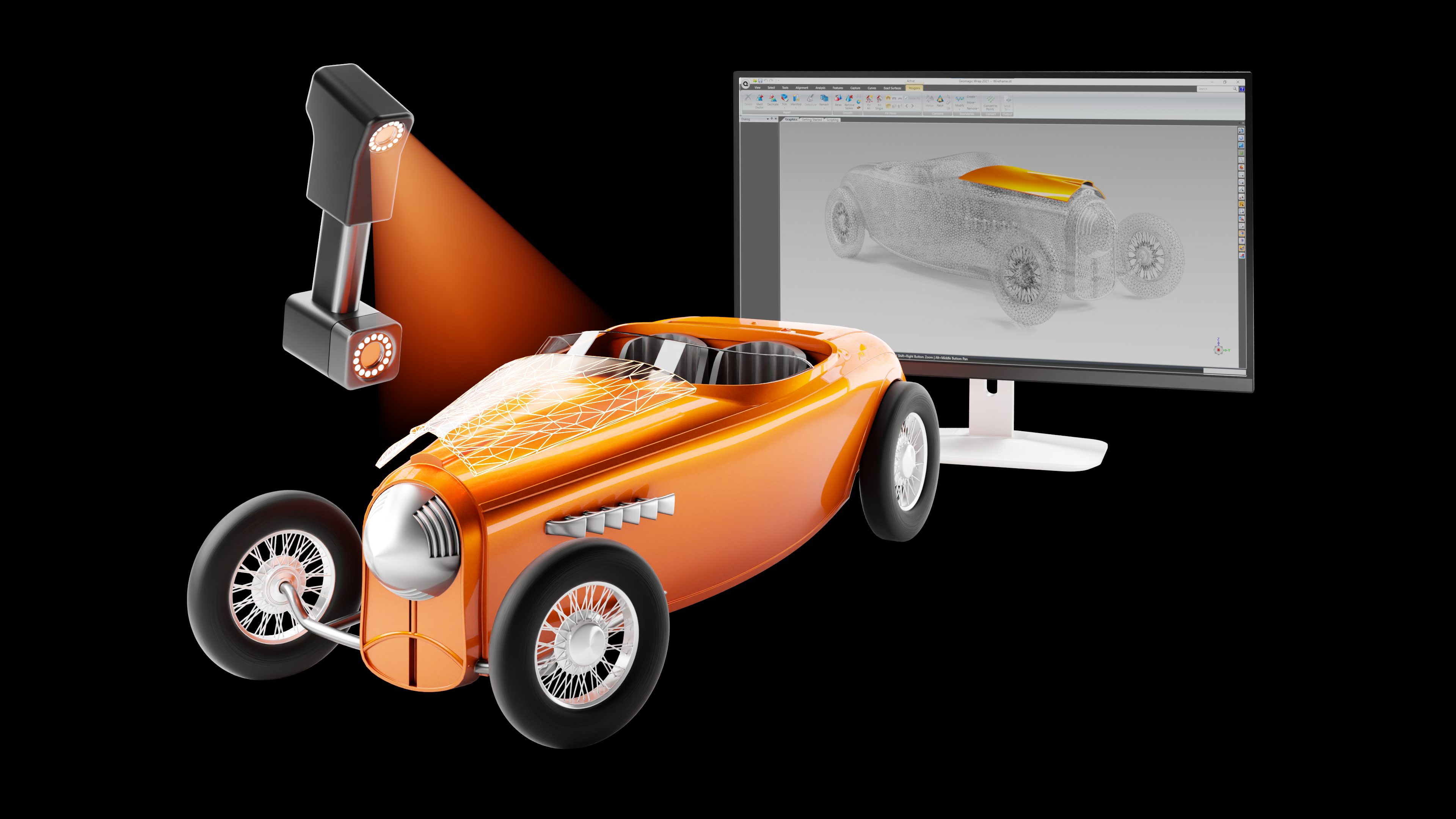 Geomagic Wrap 3D scanner point cloud processing, scan data to mesh workflow