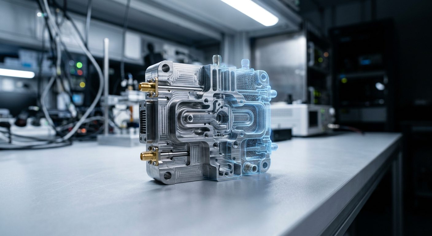 Precision machined prototype with 3D scan wireframe overlay, government R&D and research scanning workflow OptimumARC